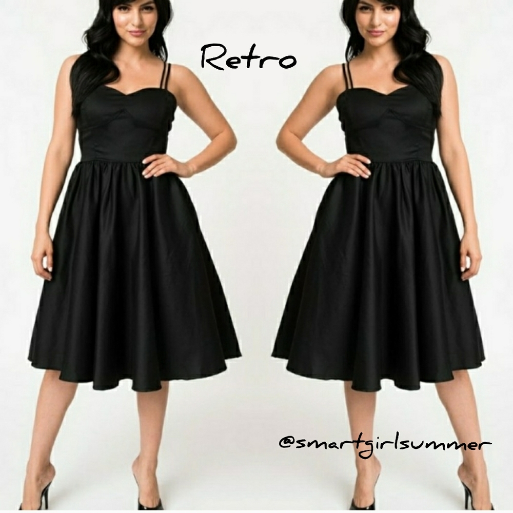 🆕⭐Black Luna double strap vintage swing dress